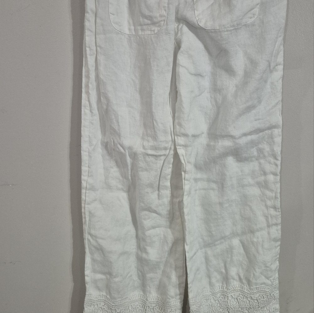 Kenar White Lace Trim Linen Pants Size Medium - Picture 6 of 7